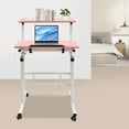 thumbnail image 4 of Pink Mobile Office Desk, 24 Inch Adjustable Height with USB Charging Ports & Outlets, 22 lbs Capacity, Rolling Cart for Workstation, 4 of 20