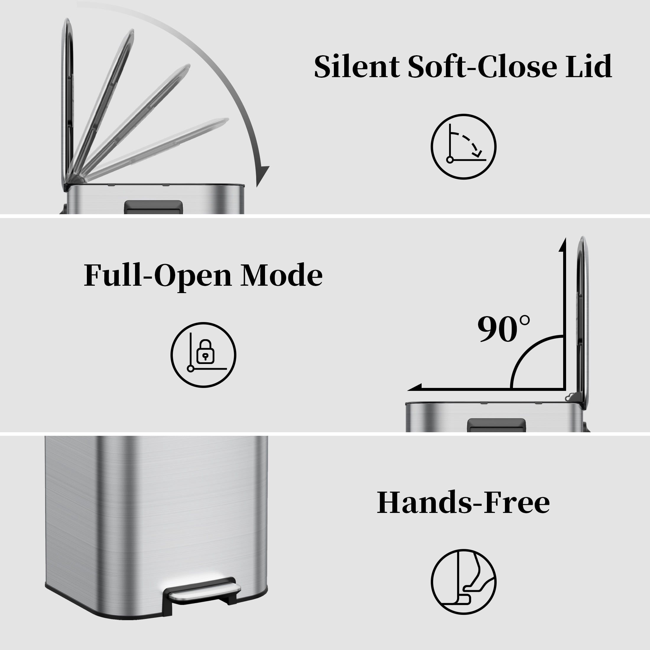 KSSKSS 16 Gallon/60L Large Stainless Steel Trash Can with Soft-Close Lid,Heavy Duty Hands-Free Commercial Step Trash Bin with Removable Inner Bucket, Pedal Garbage Can for Home Office and Kitchen