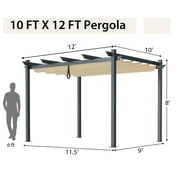 Costway 10x12ft Outdoor Aluminum Retractable Pergola Canopy Shelter Grape Trellis Beige