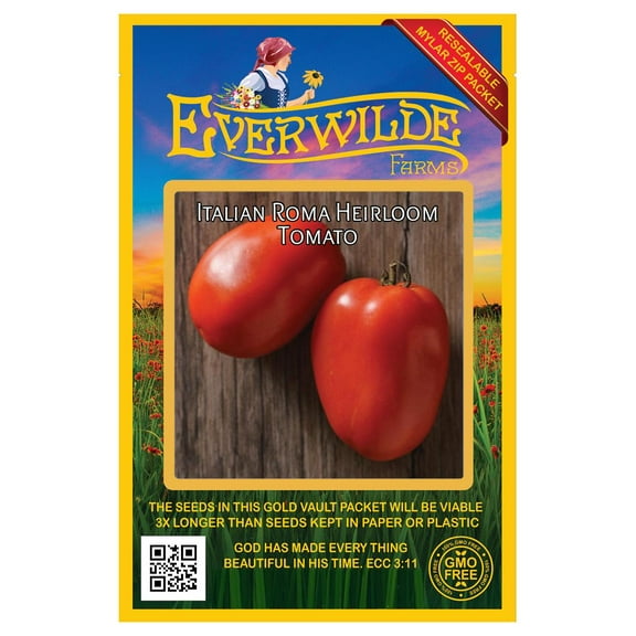 Everwilde Farms - 50 Italian Roma Heirloom Tomato Seeds - Gold Vault Seed Packet