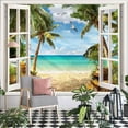 thumbnail image 3 of Beach Landscape Tapestry, Tropic Ocean Sea Island Palm Tree Seaside Tapestries for Living Room Summer Window Wall Hanging, 3 of 9