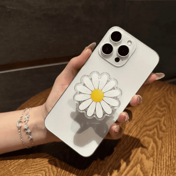 White Daisy Flower Phone Grip, Cute Floral Phone Holder Stand, Acrylic Phone Accessory