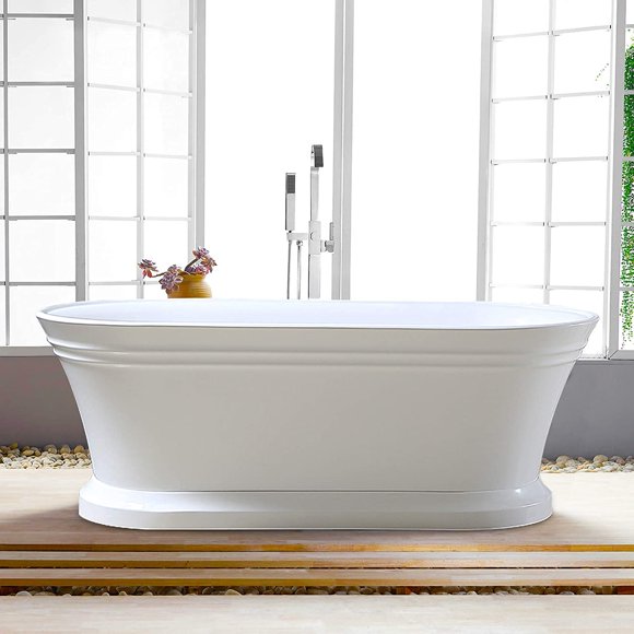 Vanity Art Acrylic Freestanding Soaking Bathtub with Overflow and Pop-Up Drain