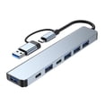 thumbnail image 1 of Adaptador concentrador tipo C, transmisión de datos sin controlador, multipuerto 7 en 1, adaptador USB C para Huawei y MacBook., 1 of 7