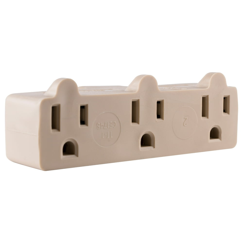 GE Heavy Duty 3Outlet Power Adapter Wall Tap, 15A, Light Almond, 54203