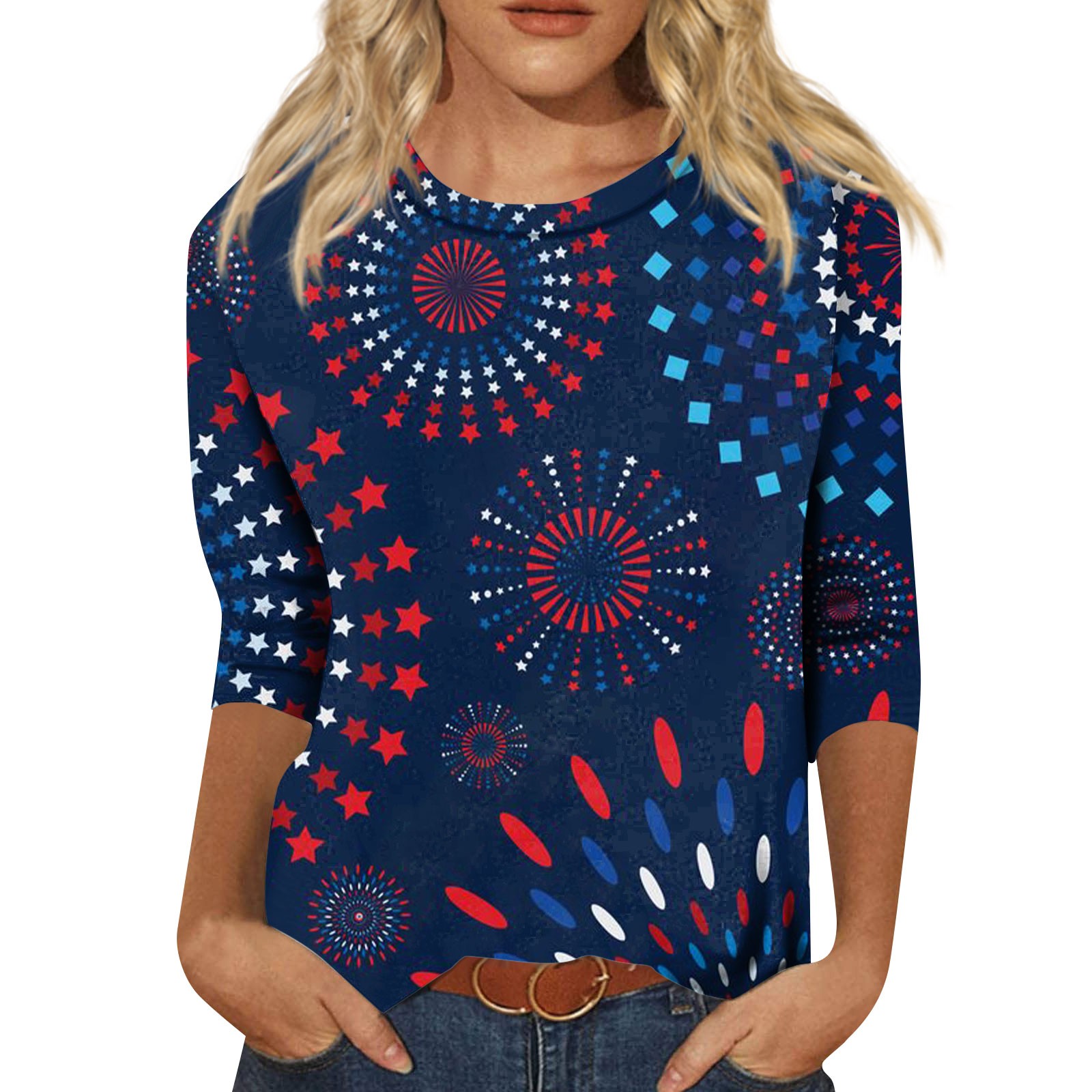 Huresd 4Th of July Shirts for Women 3/4 Sleeve Plus Size Top Hawaiian ...