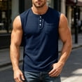 thumbnail image 2 of Men's Sleeveless Tank Top Cotton Blend Casual T-Shirt Muscle Fit Crewneck Solid Summer Shirt Button Pocket Quick Dry Breathable Gym Workout Beach Daily Streetwear | Zenithor,Navy M, 2 of 9