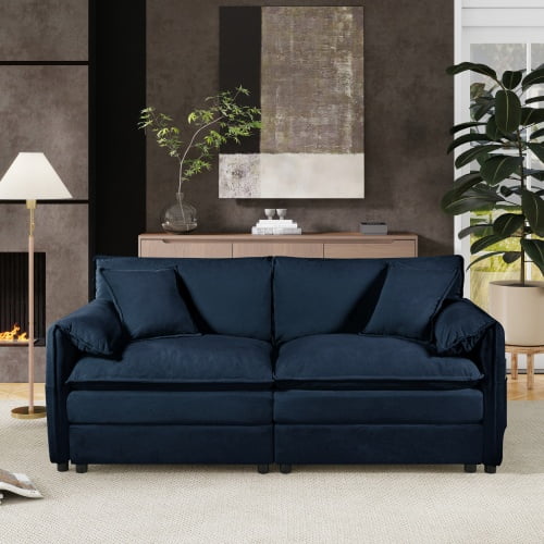 76" Oversized Chenille Loveseat Sofa, Modern 2-Seater Small Cloud Couch with Deep Seats, Comfy Living Room Apartment Furniture, Blue