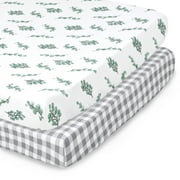 The Peanutshell Pack n Play, Mini Crib, Portable Crib or Fitted Playard Sheets, 2 Pack Set, Farmhouse Floral and Grey Plaid