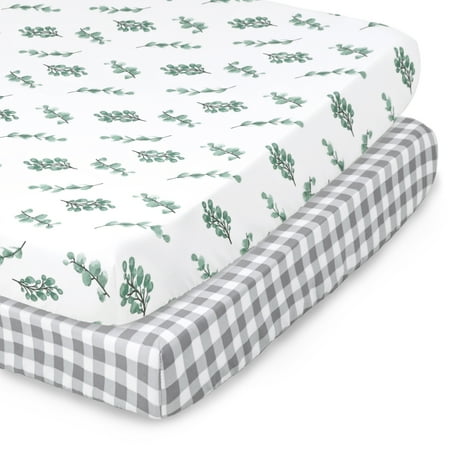 UPC: 0841297182686 | The Peanutshell Pack n Play Mini Crib Portable Crib or Fitted Playard Sheets 2 Pack Set Farmhouse Floral and Grey Plaid