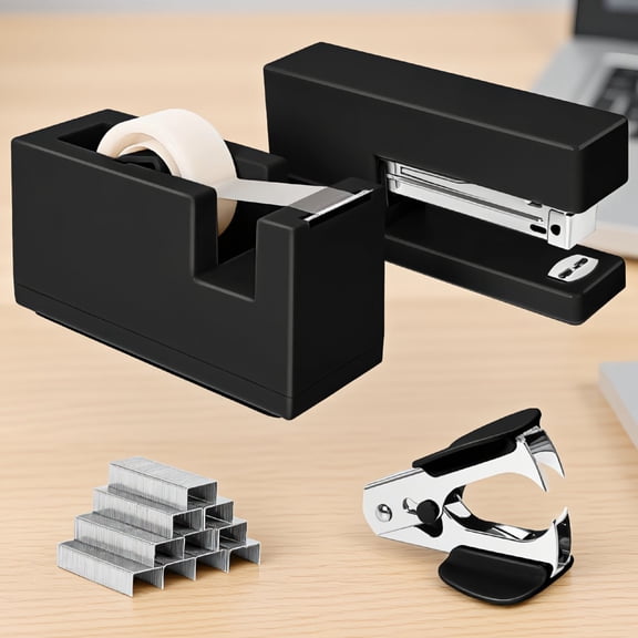 2-Piece Desk Stapler and Tape Dispenser Set, Black, 25-Sheet Capacity, Includes 830 and Staple Remover