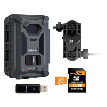 Spypoint Force-24MP Non-Cellular Trail Camera Bundle with 32GB Memory Card Mounting Arm and Card Reader (4 Items)