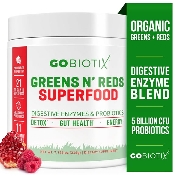 GoBiotix Super Greens & Reds Organic Super Greens Powder with Probiotics for Digestion, 30 Servings, Reds Flavor