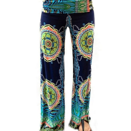 Summer Women Floral Loose Boho Harem Wide Leg Pants Palazzo Yoga Leisure (Best Non See Through Yoga Pants)