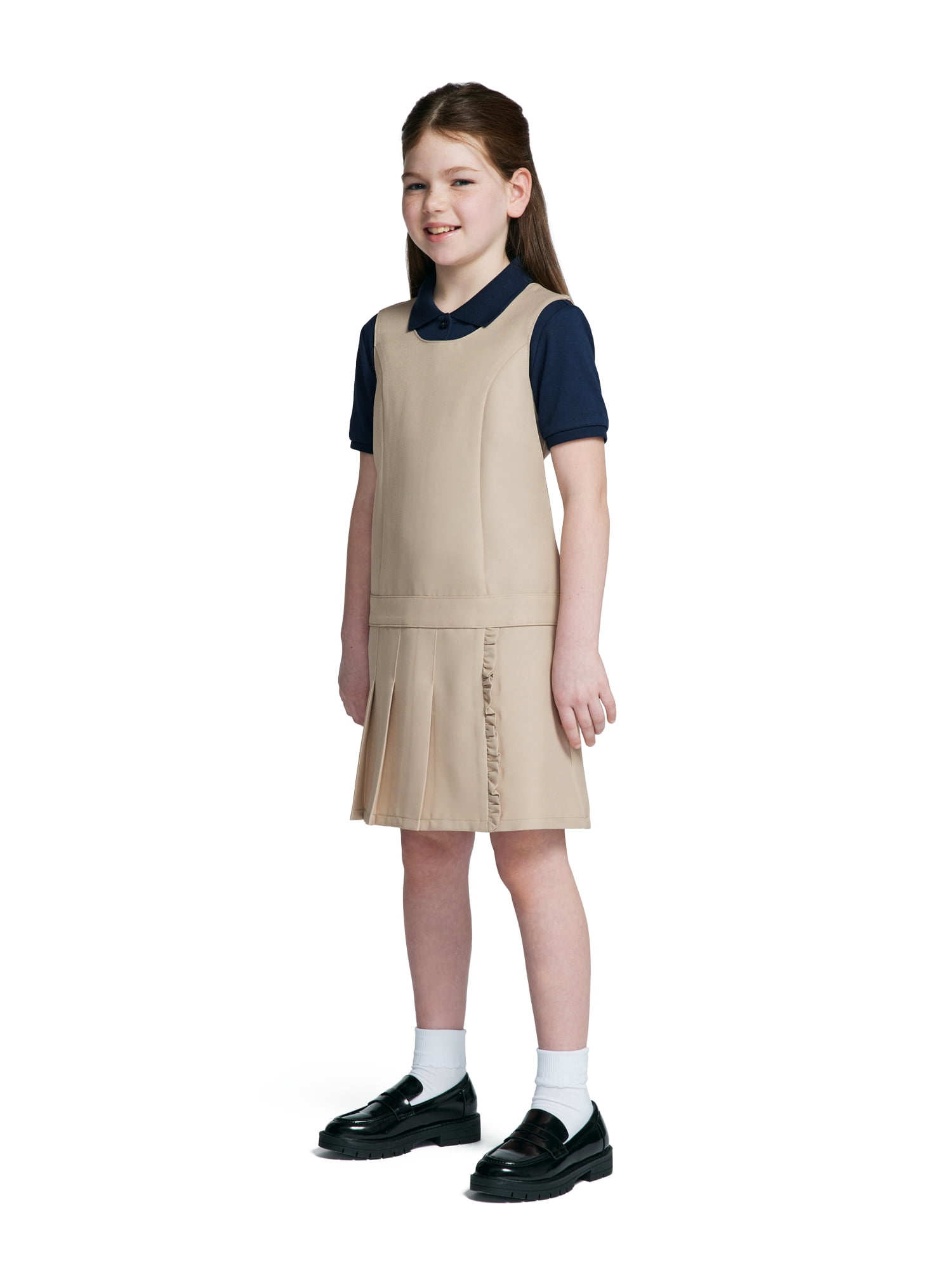 Wonder Nation Girls School Uniform Pleated Ruffle Jumper Dress, Sizes 4-16 & 8-20 Plus