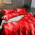 thumbnail image 2 of Vogue Linen Pure Mulberry Silk Duvet Cover - 30 Momme 6A Graded Silk - 1 Piece Duvet Cover Olympic Queen 98" x 98", Red, 2 of 3