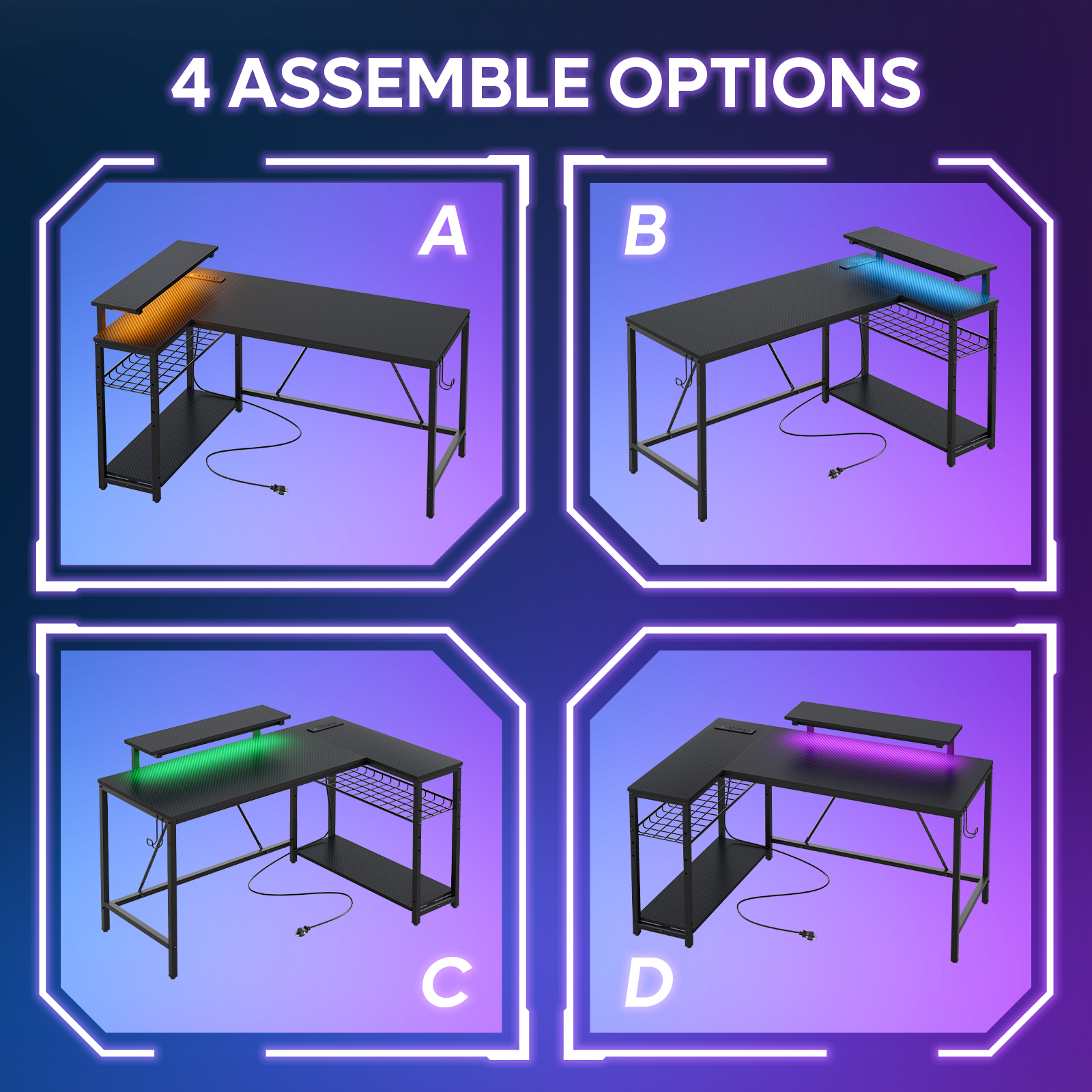 Bestier 52-Inch L-Shaped Gaming Desk with RGB LED Lights photo 4