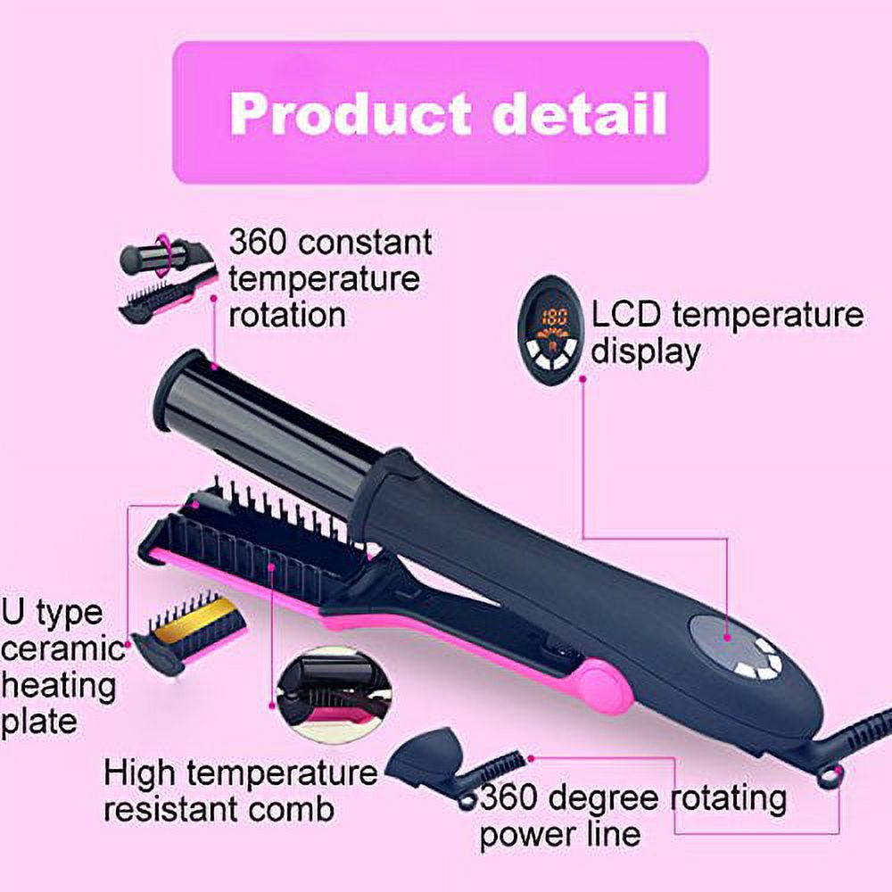 Automatic Rotating Styling Iron for Straightening & Curling, 2-in-1 Hair Styler with Polishing Cylinder for High Shine, 6 Heat Settings & Auto Shut-Off