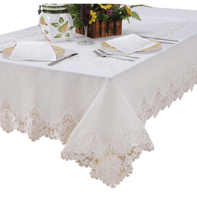 Imperial Embroidered Vintage Lace Design 70" X 198" Oblong/Rectangle Tablecloth in White
