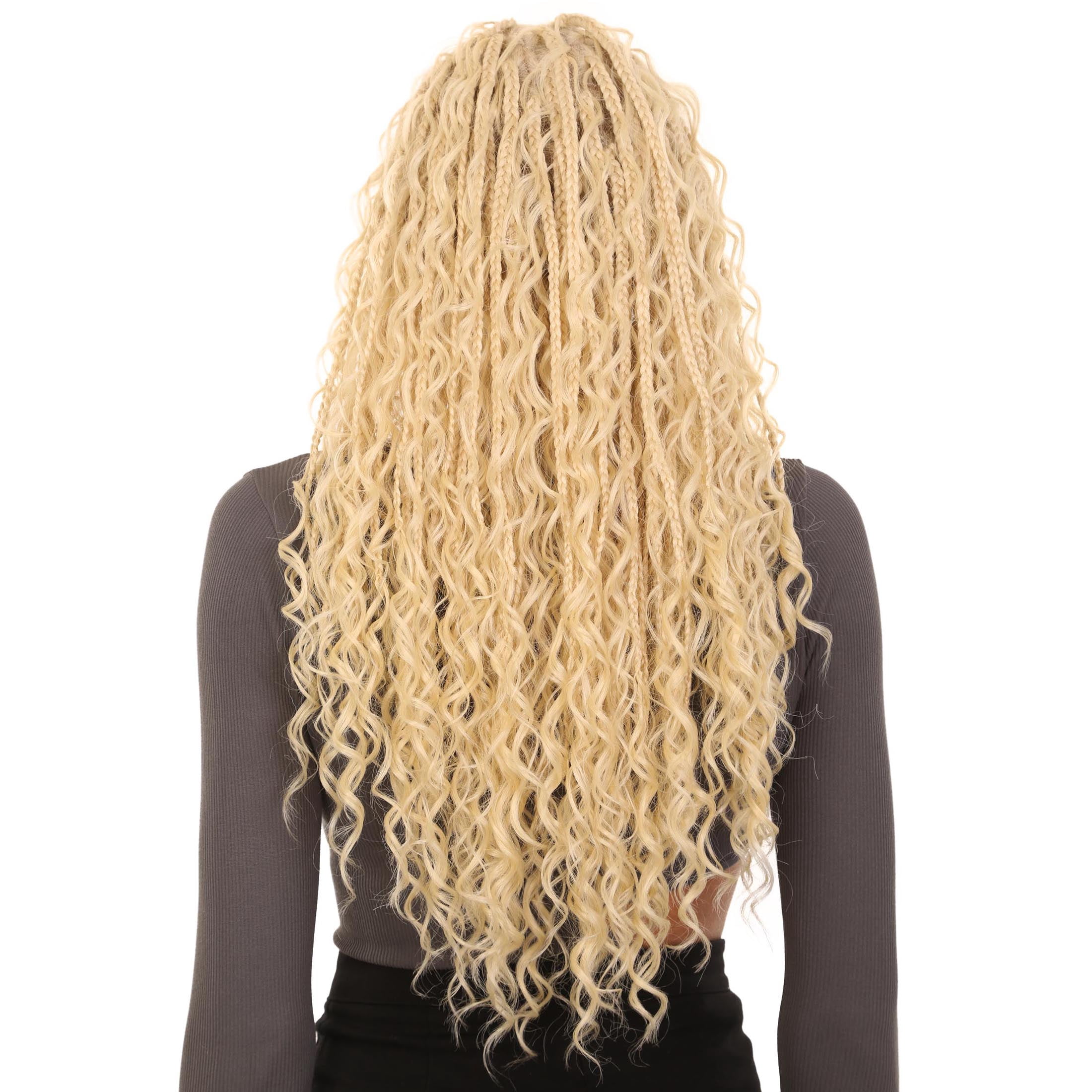 LUXLUXE 25" Boho Box Braids Wig - Full Hand-Tied Heat Resistance Synthetic Hair Wigs for Daily Wear, Parties and Cosplay, Burgundy