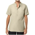 thumbnail image 2 of Chbgutlmr Cotton Linen Mens Shirts Lightweight Summer Notched V Neck Button Short Sleeve Curved Hem Tops, 2 of 7