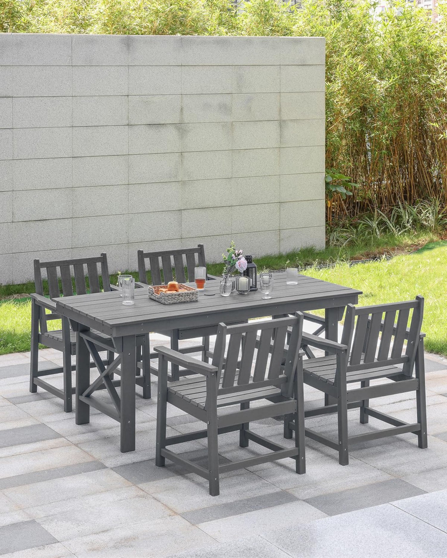 HDPE Dining Chair Set of 4, All Weather Outdoor Dining Chairs with Ergonomic Backrest, Heavy Duty Patio Chairs for Backyard, Garden, Poolside, Deck, Smoke Gray