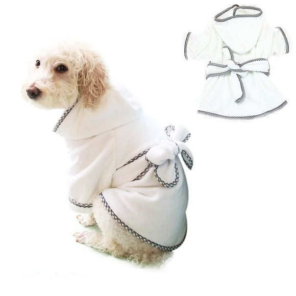 Peignoir pour Chien, Serviette de Bain à Capuche en Microfibre Séchage Rapide Absorbante Blanche pour Chiot Petit Moyen Grand Chien Chat (S, Blanc)