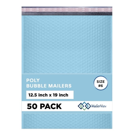 Light Blue 12.5x19.5 Inch Large Poly Bubble Mailers #6 | Padded Envelopes with S
