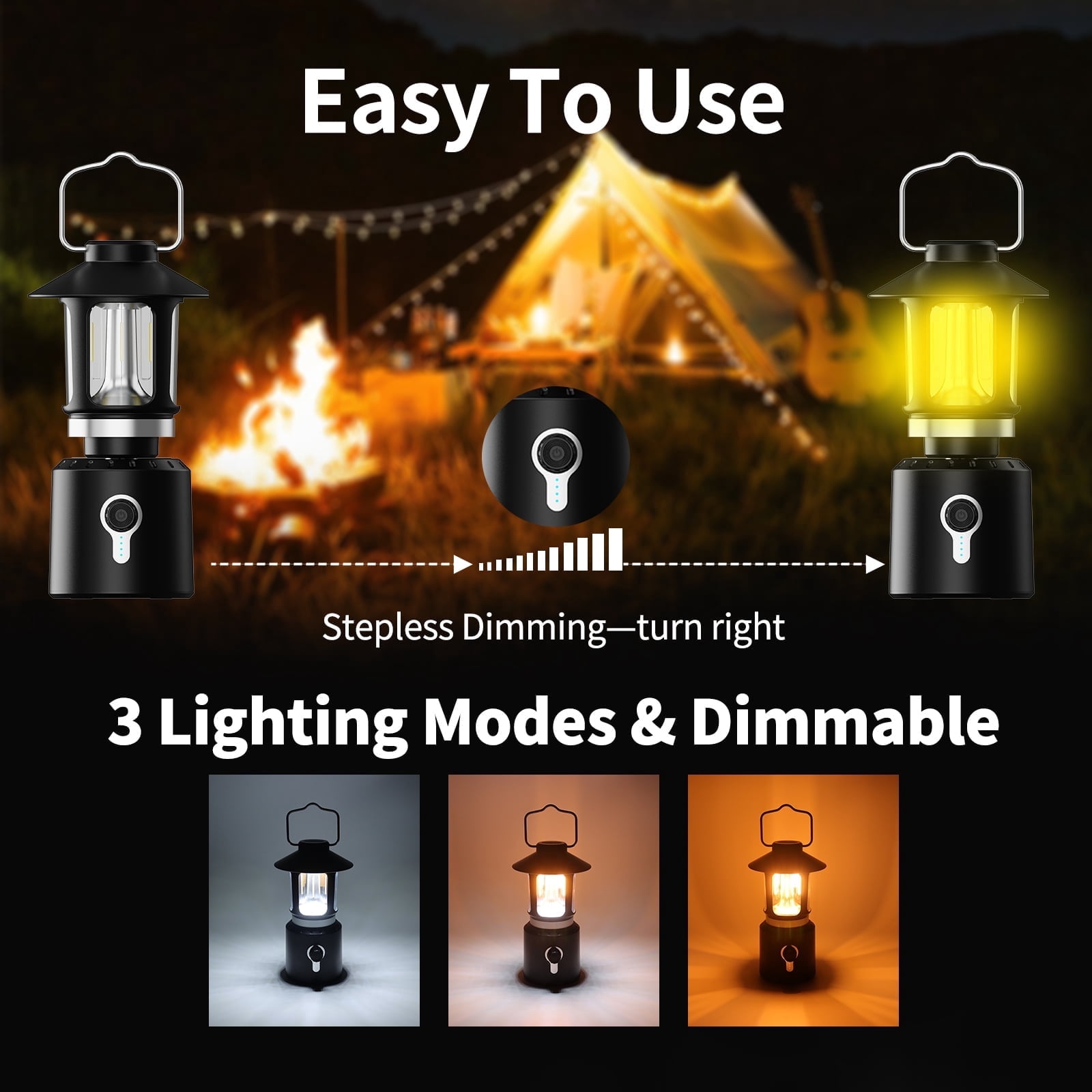 TOHETO LED Camping Light, Telescopic Hiking LED Light, 8000mAh Rechargeable Outdoor Camping Lantern, Waterproof Tent Light for Camping Garden Tent Hiking Climbing