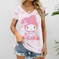 thumbnail image 2 of Kuromi And My Melody Womens Summer Tops Ruffle Short Sleeve Tunic Tops V Neck Loose Fit Flowy T-Shirts, 2 of 7