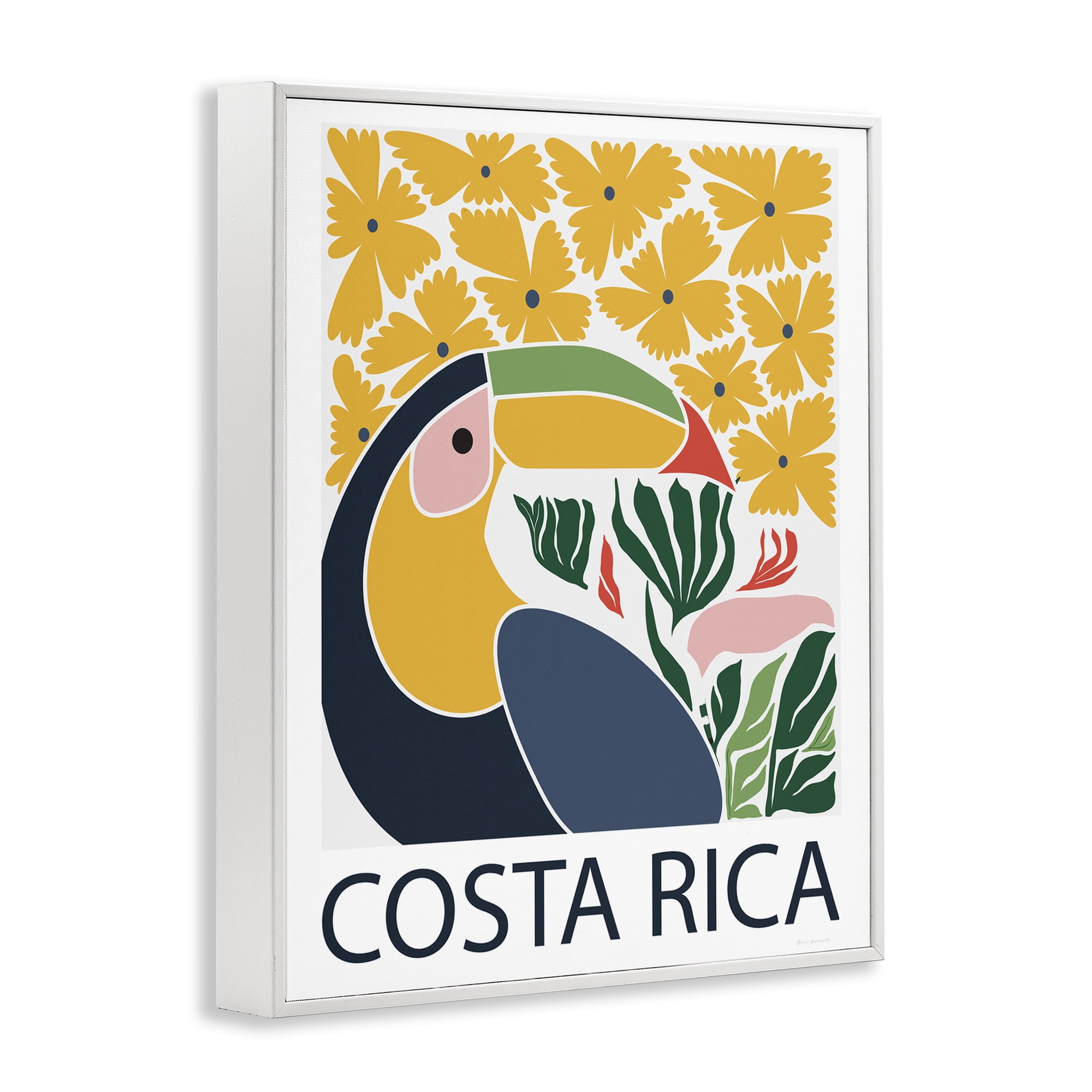 Stupell Industries Tropical Toucan & Flowers White Framed Giclee Art, design by Omar Escalante