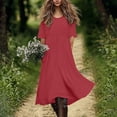 thumbnail image 6 of Xcmzpl Womens Linen Cotton Dresses Solid Short Sleeves Madi Casual Dress Crew Neck Tunic Sundress for Travel Vacation Vestido de Fiesta Red L, 6 of 10