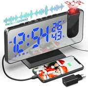 Reveil Projecteur Plafond, Radio Reveil Miroir, avec Température et Port de USB, Double Réveil, 4 Luminosité LED réglable, Réveil Matin 15 volumes pour Cadeau