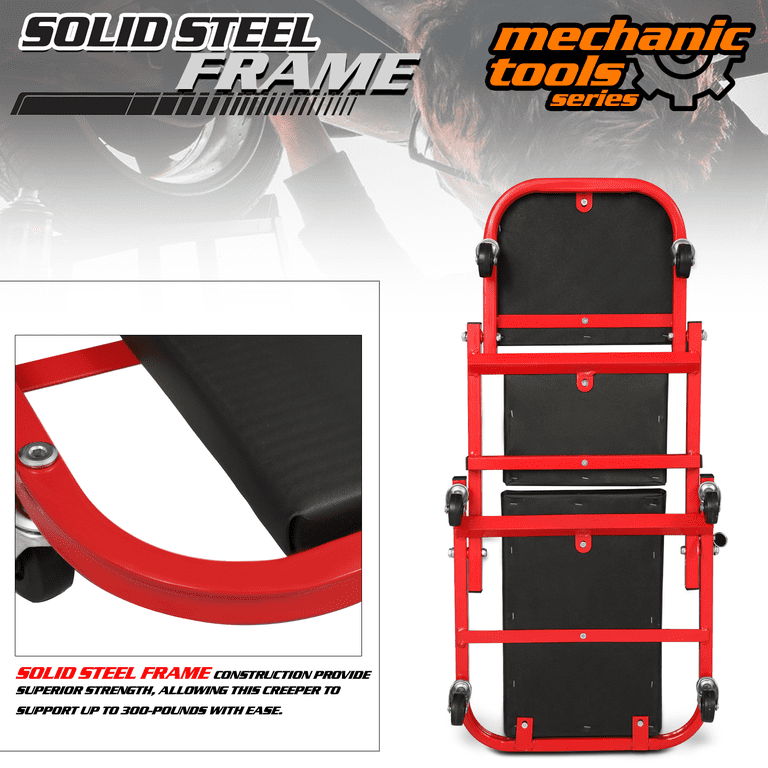 Foldable Z-Creeper Seat Rolling Mechanic Car Creeper Adjustable Roller Stool - Working Seat and