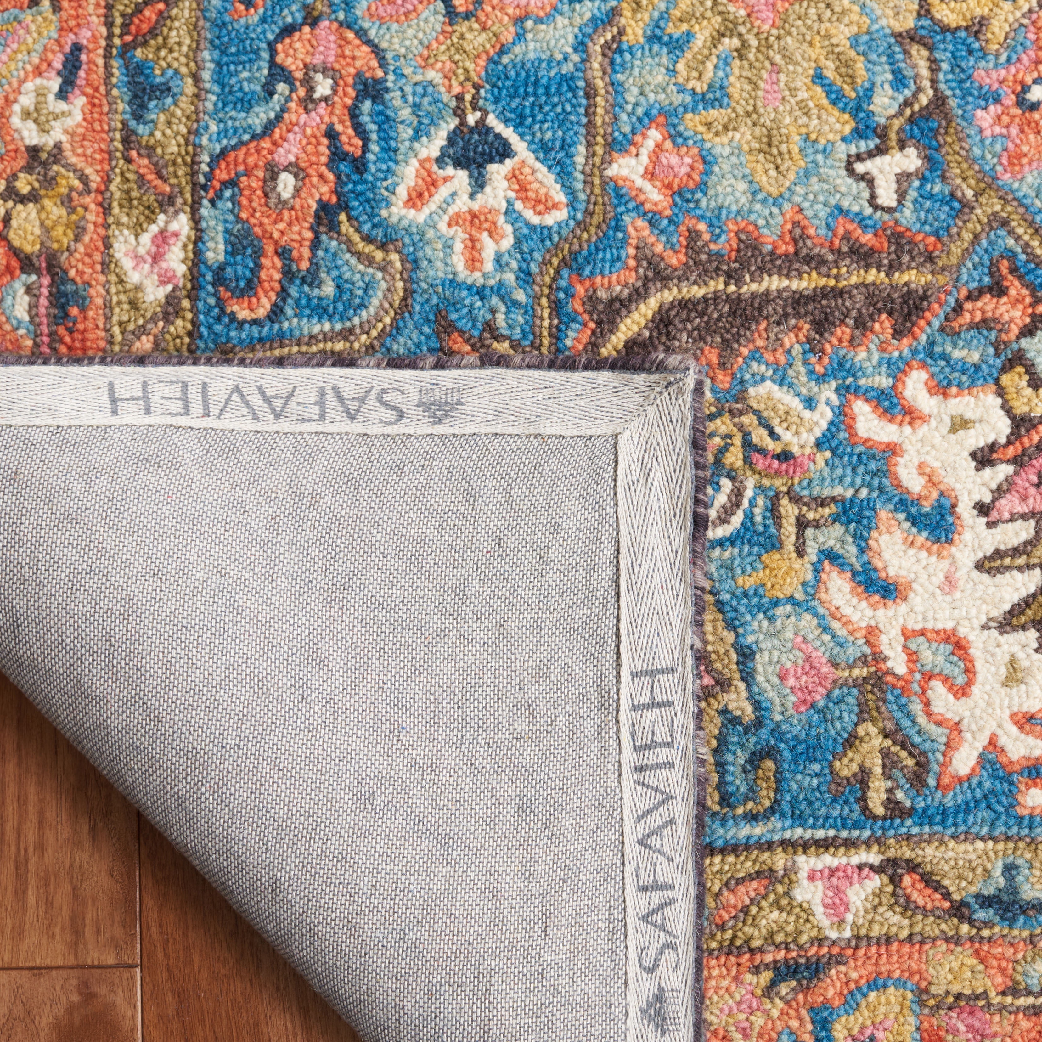 SAFAVIEH Blossom Merletta Floral Area Rug, Blue/Rust, 6' x 6' Square