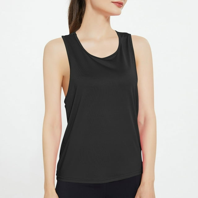 BLCHUNen Camisoles pour Femmes Col Rond Chandail Sans Manches Dos Ouvert Léger Extensible Décontracté Sport Actif Gym Blouses Tendance