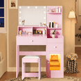 thumbnail image 4 of UHOMEPRO Pink Vanity Set with Mirror and LED Storage Cabinet, Makeup Vanity Table with 10 Light Blubs, Pretty Vanity Set for Girls, Women's Gift, 4 of 10