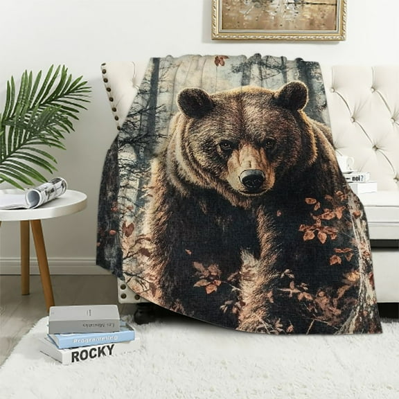 Patifu Bear Flannel Blanket, Bear Gifts, Bear-Themed Blanket for Women, Soft Lightweight Throw Blankets for Bed Home Travel Decor 40x50in