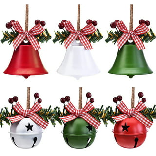 Christmas Sale! Bell Ornaments for Christmas Tree- 12pcs Red Christmas Bells for Decoration, Small and Large Jingle Bells with Star Cutouts, Rustic
