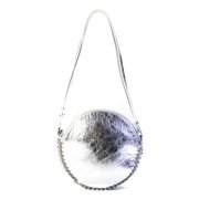 Pre-owned|Paco Rabanne Womens Leather Metallic Circle Shoulder Handbag Silver