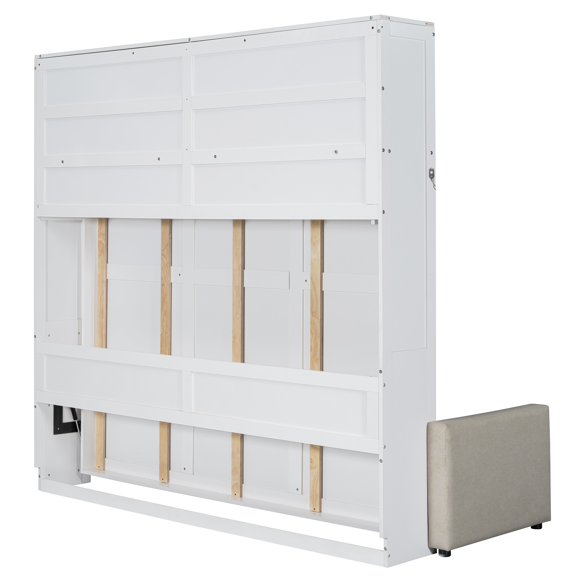 Queen Size Murphy Bed with Sofa and Open Storage Adjustable Shelves for Small Space, Guest Room