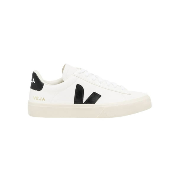 Tenis Veja para mujer color blanco con logo negro, agujetas blancas y suela de goma