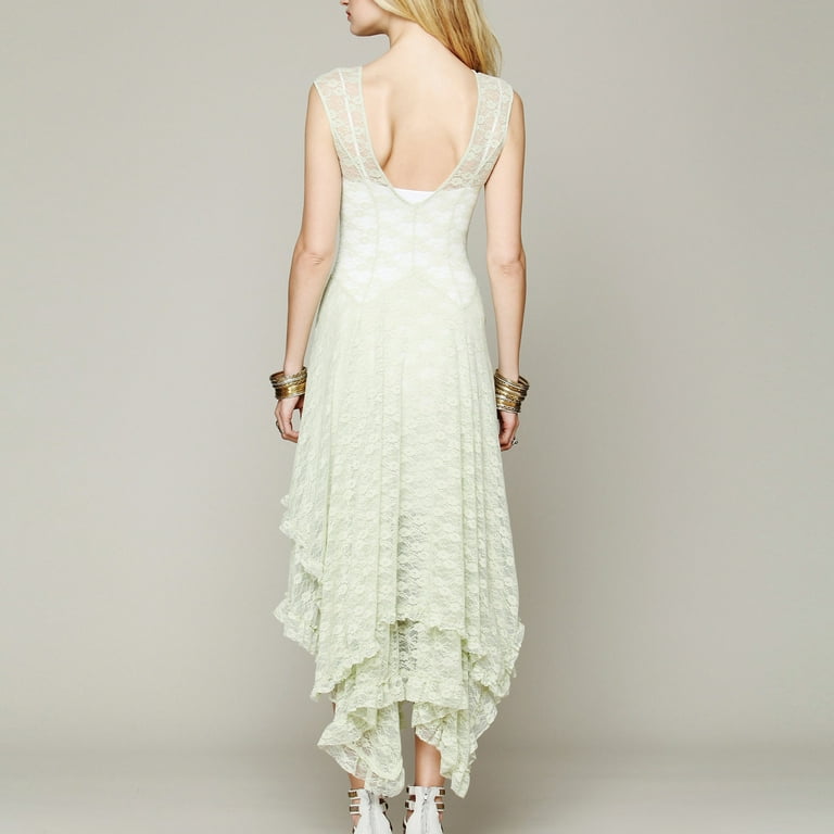 knee length dresses for ladies Lace Sleeveless Gauze Ruffle Hem Boho Halter Dress (M) – Feral Filly Resale main image 1