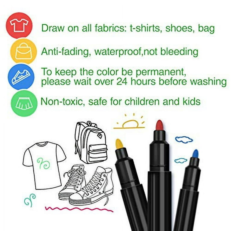 Fabric Markers Permanent for Clothes, 24 Colors Fabric Pens Permanent No  Bleed, Fine Tip Fabric Paint Pens Paint Markers for Kids, Non-Toxic