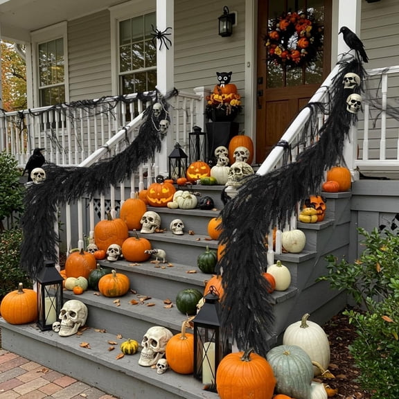 Black Halloween Garland 106 Inch, Spooky Halloween Decor for Indoor Outdoor Use, Gothic Style Seasonal Home Accent for Mantel Porch Window Door Party Display, 1 Pack