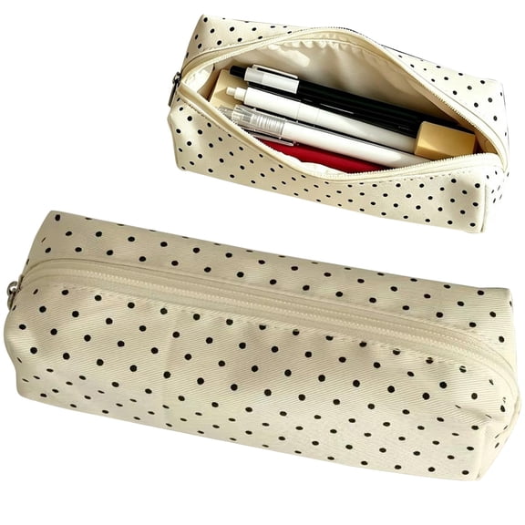 Polka Dot Pencil Case, Aesthetic Pencils Pouch, Large Capacity Pencils Case, Vintage Pen Pencil Pouch, Cute Pencil Case, Classroom Supplies,Beige