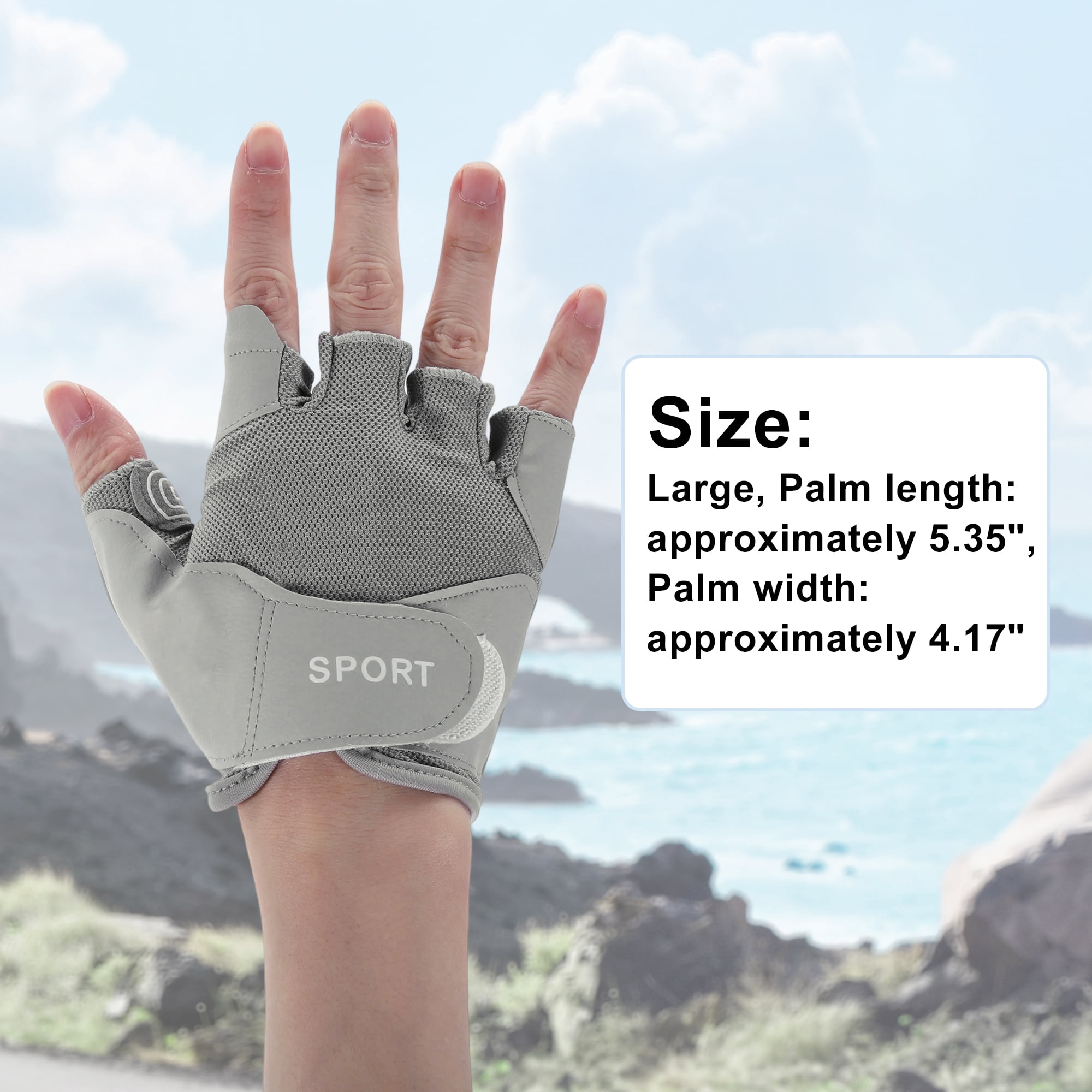 Unique Bargains Mesh Half-finger Strength Training Sport Gloves Large Gray