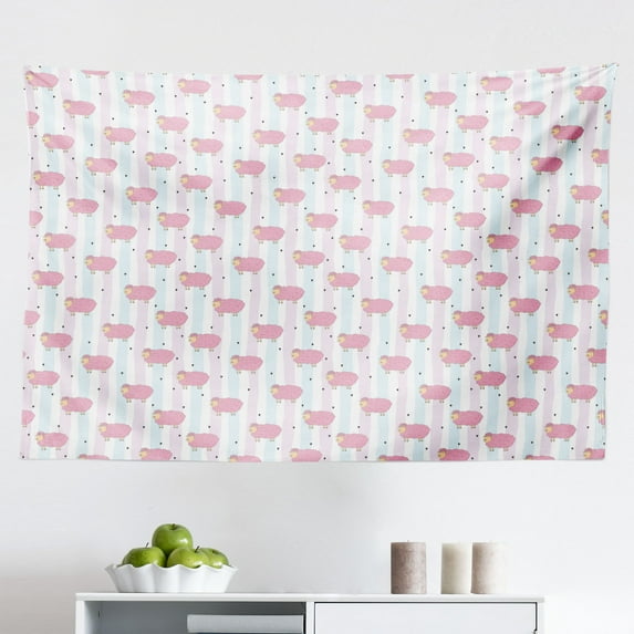 Hug Tapestry, I Need Your Hug Saying in Pastel Tone with Paw Heart Star Feather, Fabric Wall Hanging Decor for Bedroom Living Room Dorm, 2 Sizes, Pale Seafoam Blush, by Ambesonne
