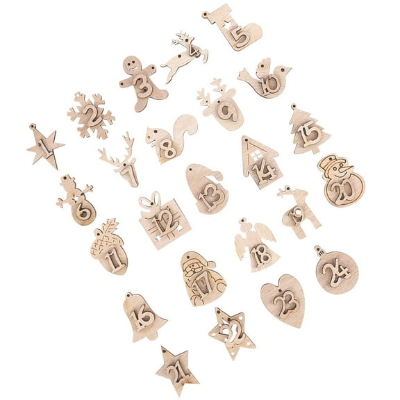 IBASETOY 2Sets Beige Wooden Christmas Calendar Tags Xmas Hanging Decoration for Festive Holiday Use