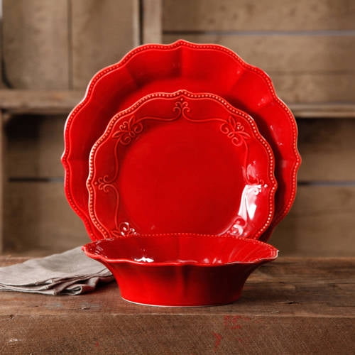 The Pioneer Woman Paige 12-Piece Dinnerware Set, Red